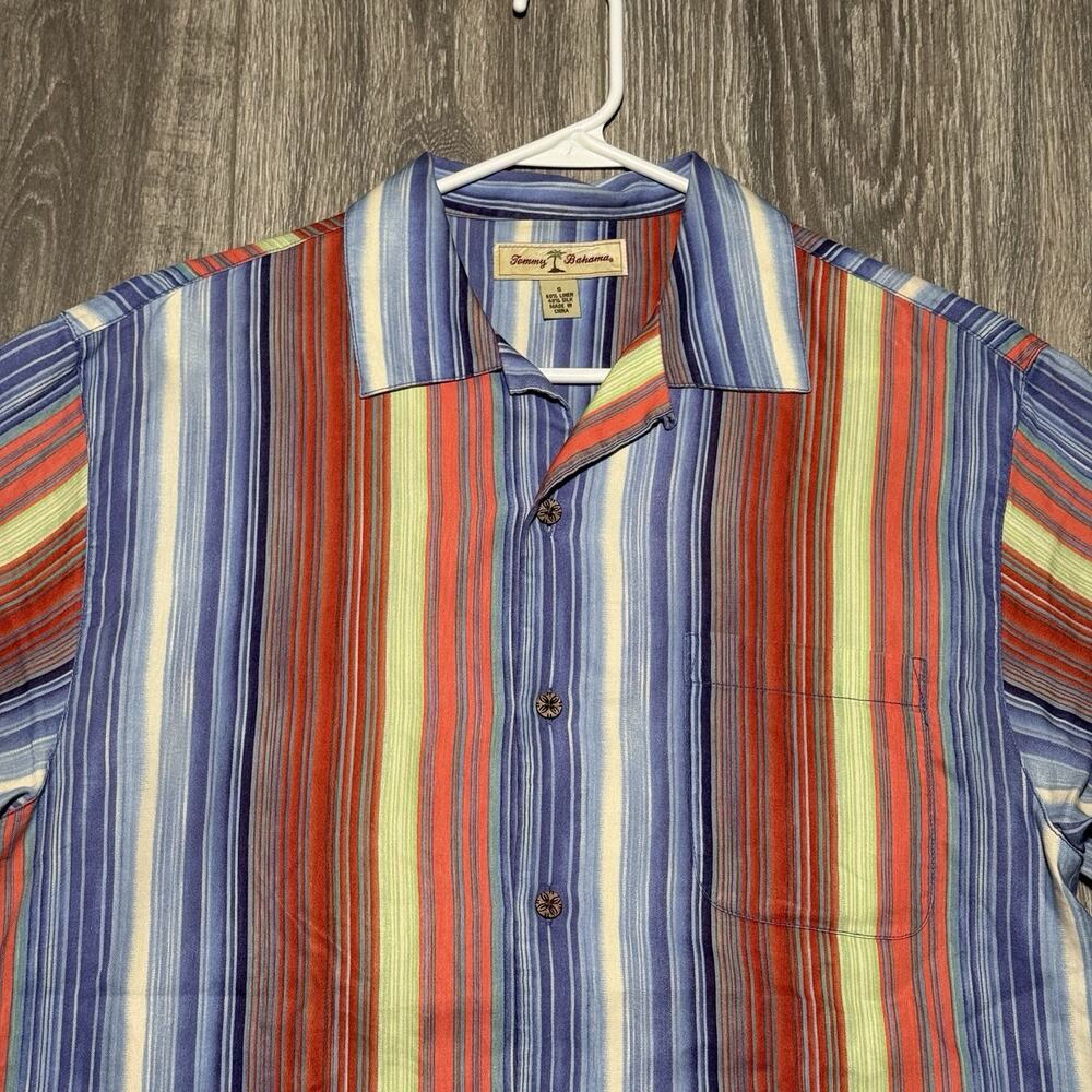 Tommy Bahama Colorful Striped Linen & Silk Blend Camp Button Up Shirt Mens Small - Picture 2 of 9